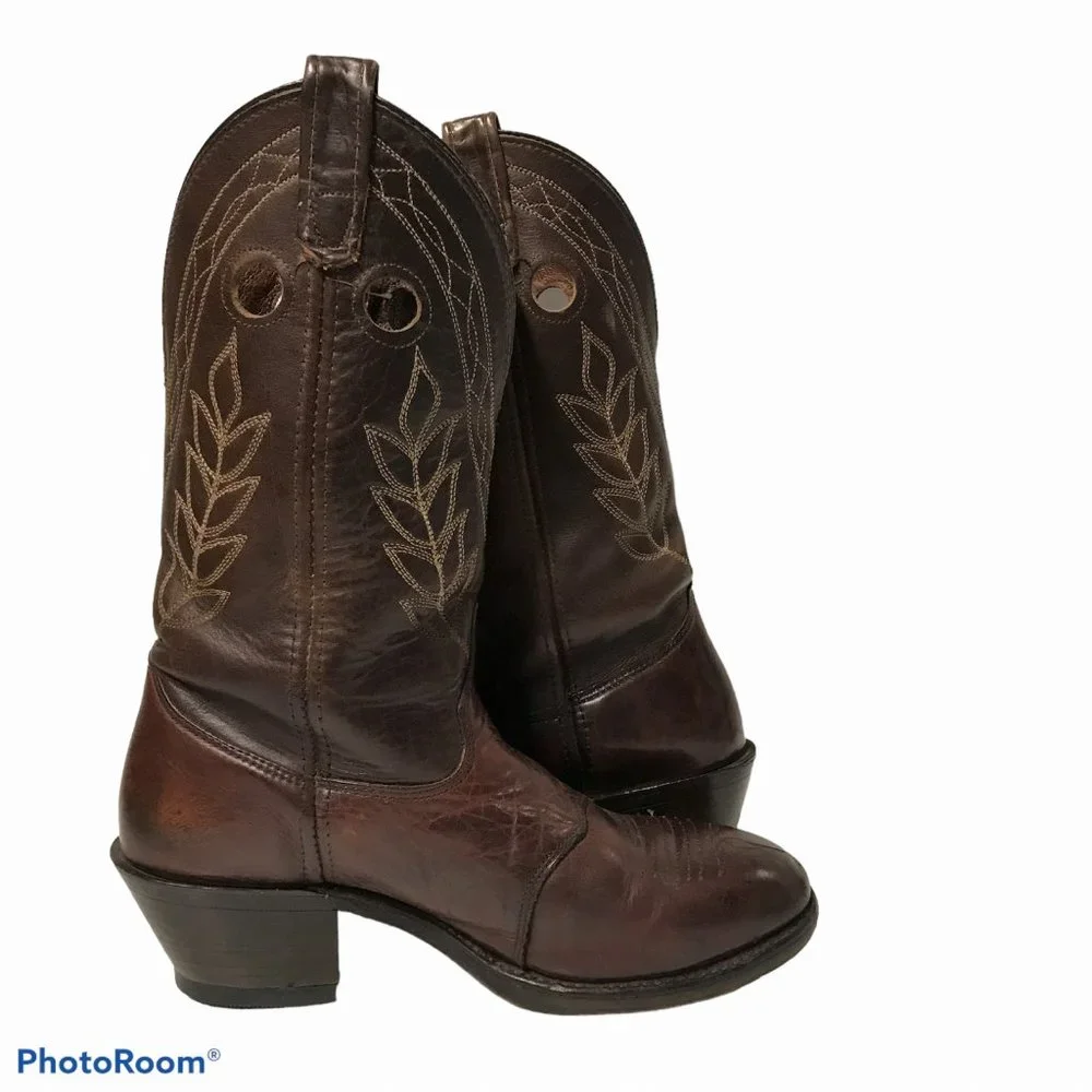 Double H Mens 9.5D Brown Leather Western Heeled Boots U.S.A. - Picture 5 of 12